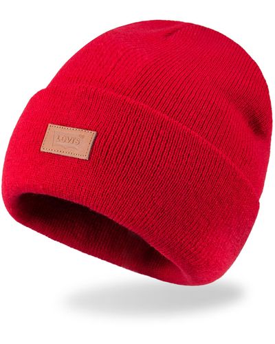 Levi's All Season Cuffed Beanie Hat - Red