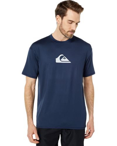 Quiksilver Mens Solid Streak Short Sleeve Surf Tee Rashguard Rash Guard Shirt - Blue