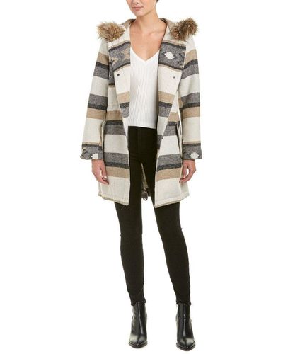 BB Dakota Ryker Jacquard Printed Coat With Faux Fur Trim - Natural