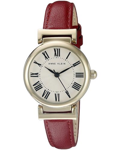 Anne Klein Leather Strap Watch - Red
