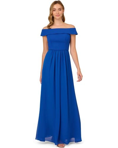 Adrianna Papell Crepe Chiffon Gown - Blue