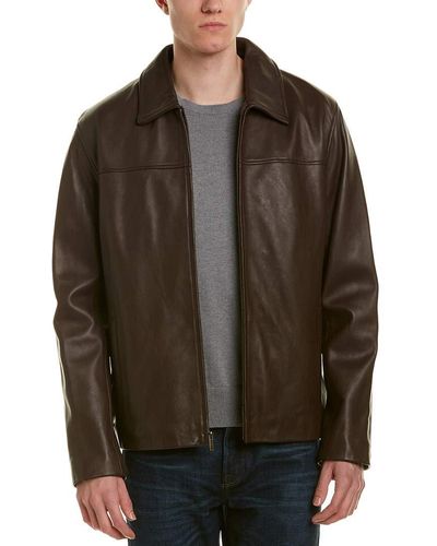 Cole Haan Smooth Lamb Leather Shirt Collar Jacket - Brown