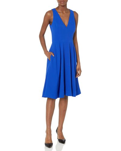 Dress the Population Catalina V-neck Crepe Midi Dress - Blue