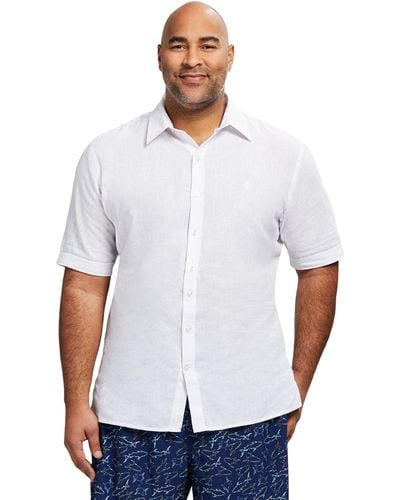 Izod Big And Tall Linen Button Down Short Sleeve Shirt - White