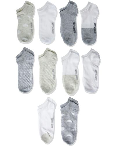 Anne Klein Dot Stripe 10 Pack No Show Socks - White