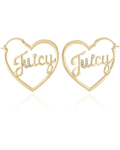 Juicy Couture Goldtone Logo Heart Hoop Earrings - Metallic