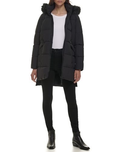 DKNY Womens Cold Weather Outerwear Puffer Down Alternative Coat - Black