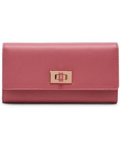 Anne Klein Ak Large Flap Wallet With Enamel Turn Lock - Pink