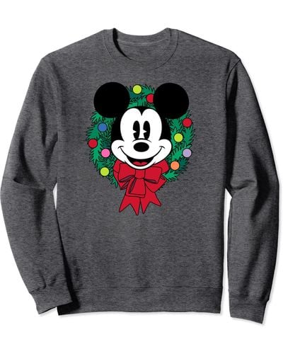Amazon Essentials Mickey Mouse Festive Holiday Christmas Wreath Sweatshirt - Gray