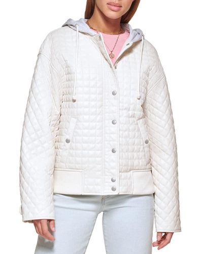 Levi's Faux Leather Box Quilted Jacket With Jersey Hood - White