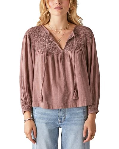 Lucky Brand Smocked Peasant Blouse - Red