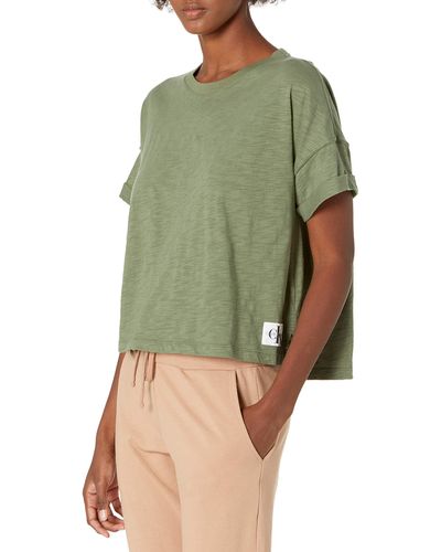 Calvin Klein Short Sleeve Cropped Logo T-shirt - Green