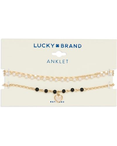 Lucky Brand Heart And Pearl Anklet Set - Natural