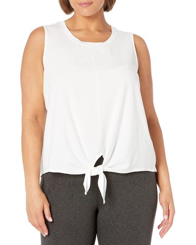 Core 10 Plus Size Soft Pima Cotton Stretch Yoga Front-tie Sleeveless - White
