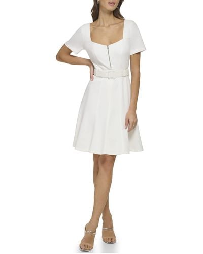 DKNY Sweetheart Neckline Scuba Crepe Cap Sleeve Dress - White