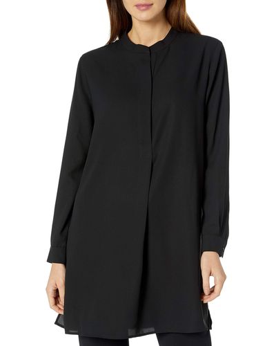 Anne Klein Pop-over Blouse With Covered Placket And Side Slits - Black