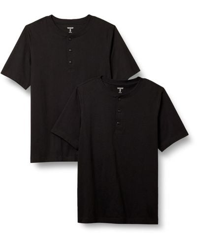 Amazon Essentials Camiseta de corte regular y manga corta con cuello Henley Hombre - Negro