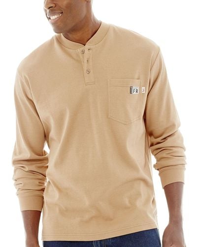 Wolverine Flame Resistant Long Sleeve Henley T-shirt - Natural