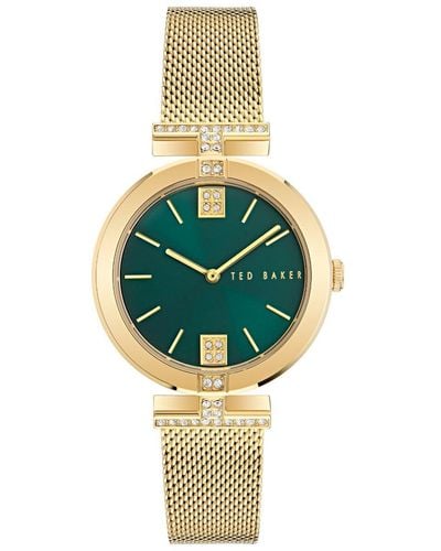 Ted Baker Ladies Stainless Steel Yellow Gold Mesh Band Watch - Metallic