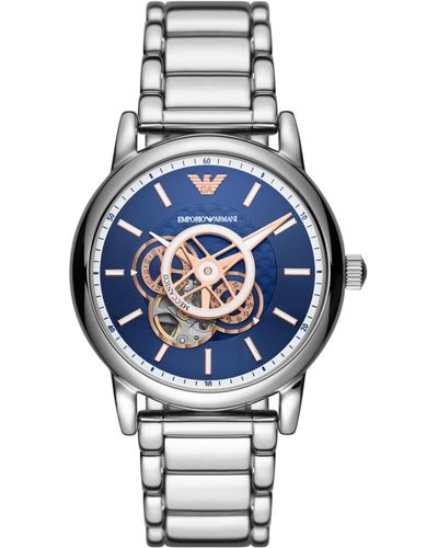 Emporio Armani Automatic Silver Stainless Steel Bracelet Watch - Metallic