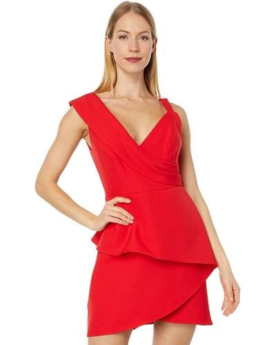 BCBGMAXAZRIA Fit And Flare Peplum Asymmetrical Evening Dress - Red