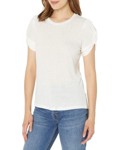 BCBGMAXAZRIA Relaxed Short Poof Sleeve Wrap Front Top - White