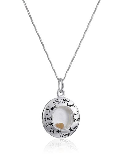 Amazon Essentials Sterling Silver "faith Hope Love" Floating Mustard Seed Circle Pendant Necklace - White