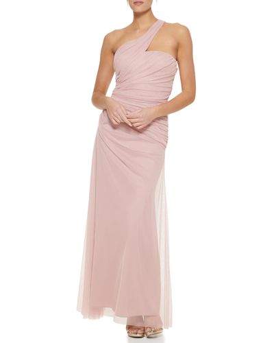 DKNY Tulle One Shoulder Sleeveless Dress - Pink