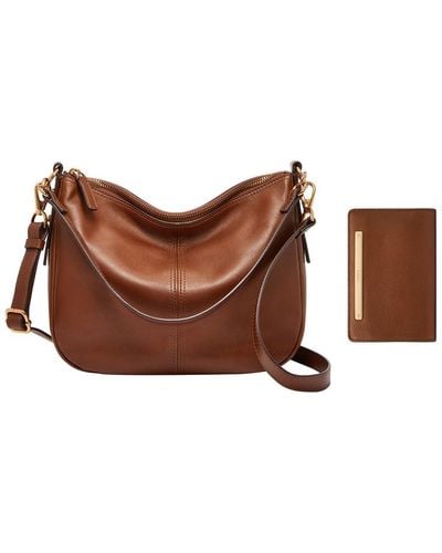Fossil Jolie Leather Crossbody Purse Handbag Liza Leather Wallet Multifunction - Brown