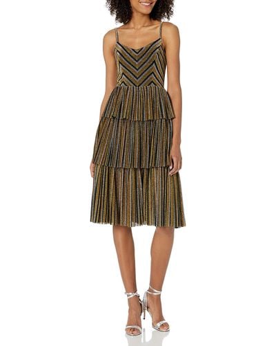 Dress the Population Kathy Fit & Flare Tiered Midi Dress -gold Multi - Multicolor