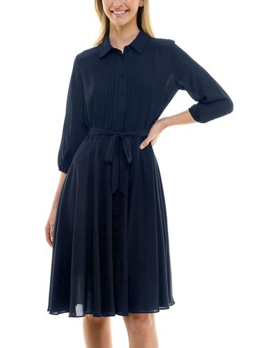Nanette Lepore Elbow Sleeve Pintuck Shirt Dress With Self Lining - Blue