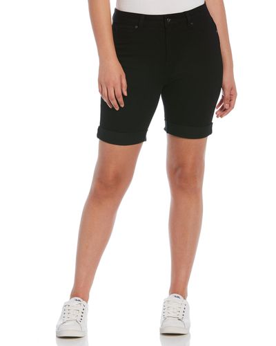 Rafaella High Rise Rolled Cuff Bermuda Shorts - Black