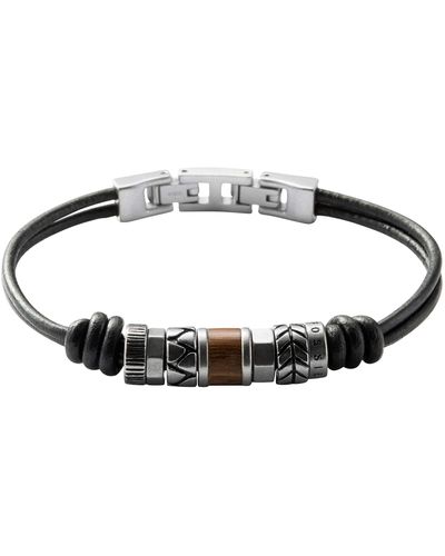 Fossil Leather And Beaded Bracelet - Brown