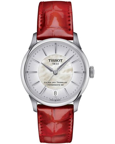 Tissot S Chemin Des Tourelles Powermatic 80 34 Mm 316l Stainless Steel Case Automatic Watches - Red