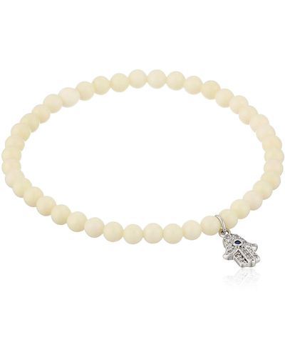 Tai Bone Beaded Silver Hamsa Stretch Bracelet - White