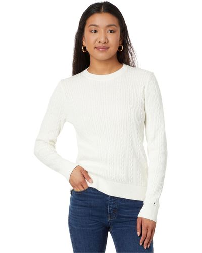 Tommy Hilfiger Cable Crew Neck Sweater - White