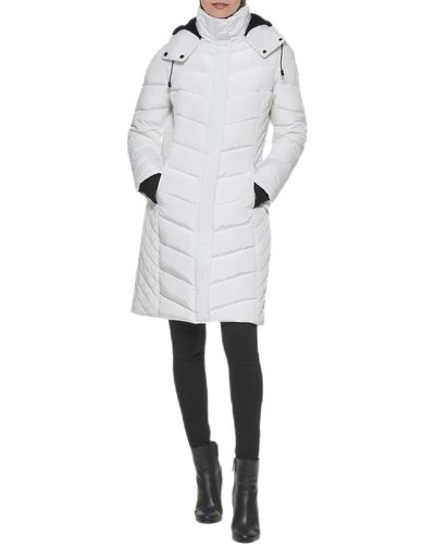 Kenneth Cole Quilted Puffer Jacket With Faux Fur Trimmed Hood - White