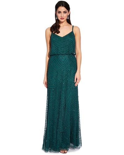 Adrianna Papell Long Beaded Blouson Gown - Green