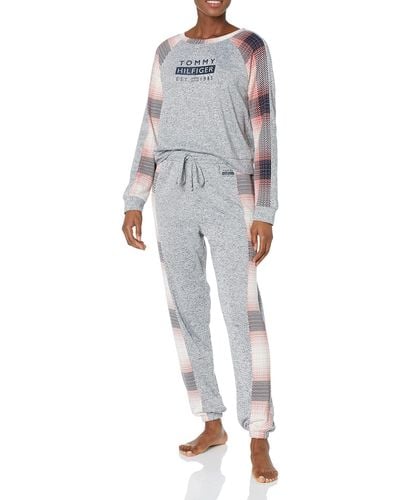 Tommy Hilfiger Long Sleeve Top And Jogger Bottom Pant Pajama Set - Gray