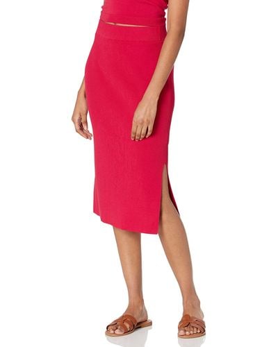 The Drop Vera Slim Side Slit Midi Jumper Skirt Flame Red
