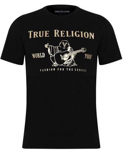 True Religion Short Sleeve Metallic Buddha Tee T-Shirt - Schwarz