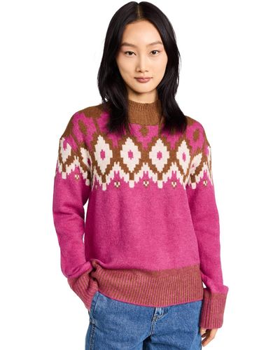 Monrow Mock Neck Fair Isle Sweater - Pink