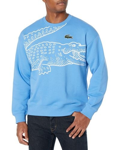Lacoste Long Sleeve Loose Fit Croc Crewneck Sweater - Blue