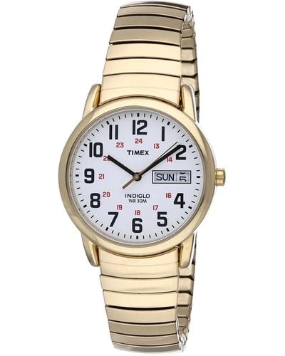 Timex Date Watch – Gold-tone Case White Dial With Gold-tone Expansion - Natural