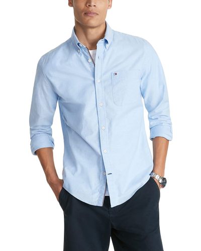 Tommy Hilfiger Long Sleeve Button Down Oxford Shirt In Custom Fit - Blue