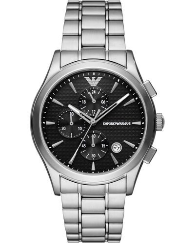 Emporio Armani Chronograph Silver Stainless Steel Bracelet Watch - Metallic