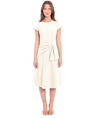 Donna Morgan Cap Sleeve Drape Waist Twist Detail Dress - White