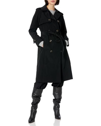 London Fog Womens Double-breasted 3/4 Length Belted Trenchcoat - Black