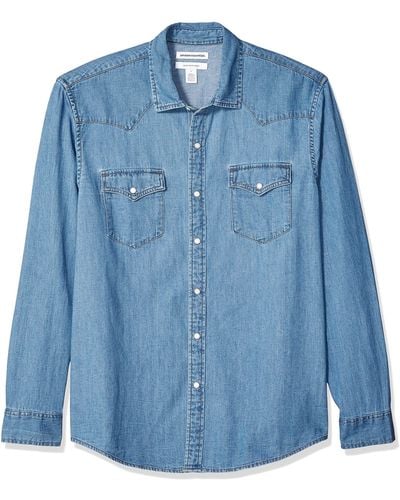 Amazon Essentials Camisa de Denim de ga Larga y Ajuste Entallado Hombre - Azul
