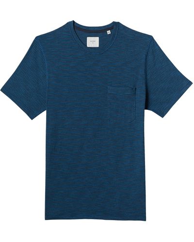 Billy Reid Mens Feeder Stripe Pocket Tee T Shirt - Blue
